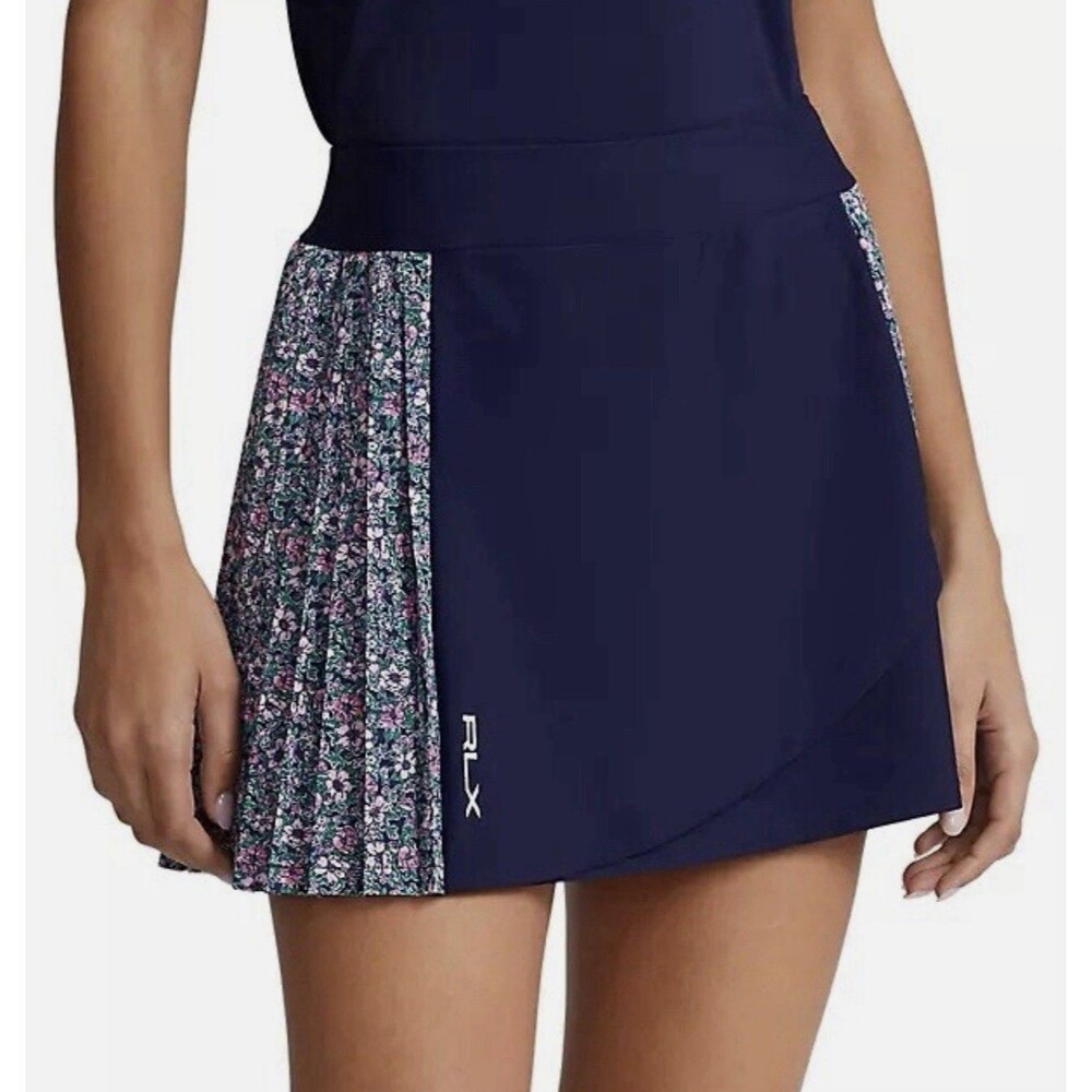 Sz M- RLX Ralph Lauren Women's Floral Side Pleated Performance Skort, Navy/Mult.